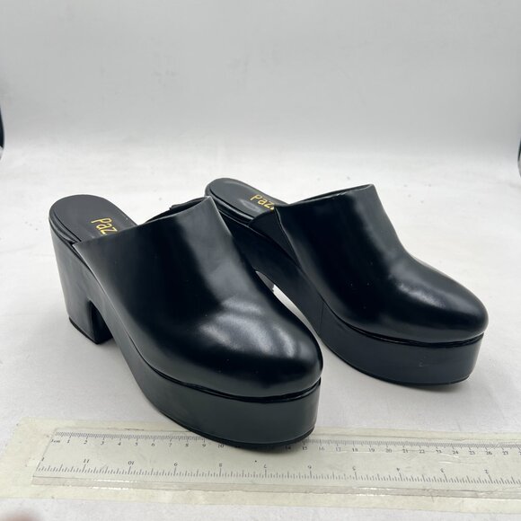 Pazzion Black Platform Rounded Toe Mules Clogs Slip On Chunky High Heel Slipper - Picture 3 of 7